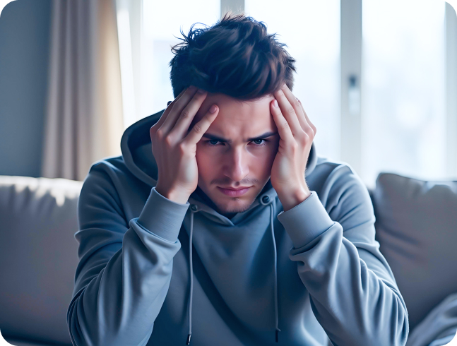 Person resting head in hands